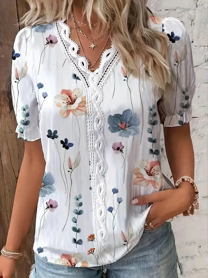 Sunny Bloom | Floral Lace Trim Blouse