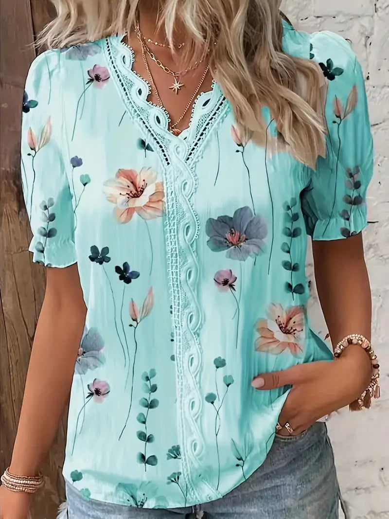 Sunny Bloom | Floral Lace Trim Blouse