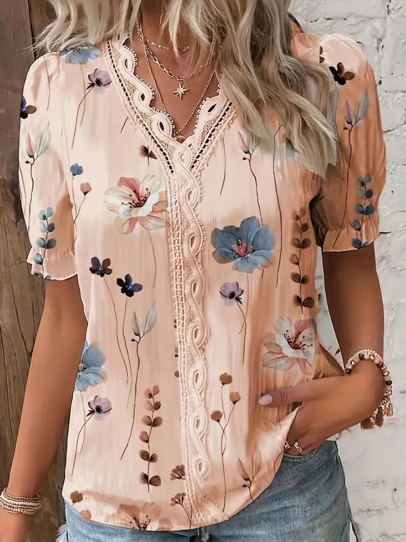 Sunny Bloom | Floral Lace Trim Blouse