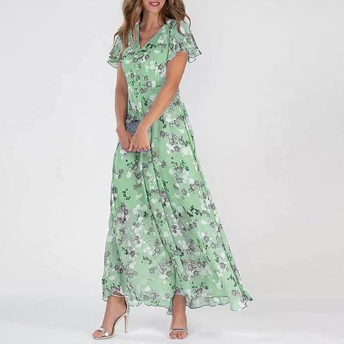 Spring Bloom | V-Neck Ruffle Maxi Dress