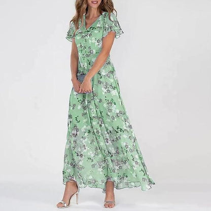 Spring Bloom | V-Neck Ruffle Maxi Dress