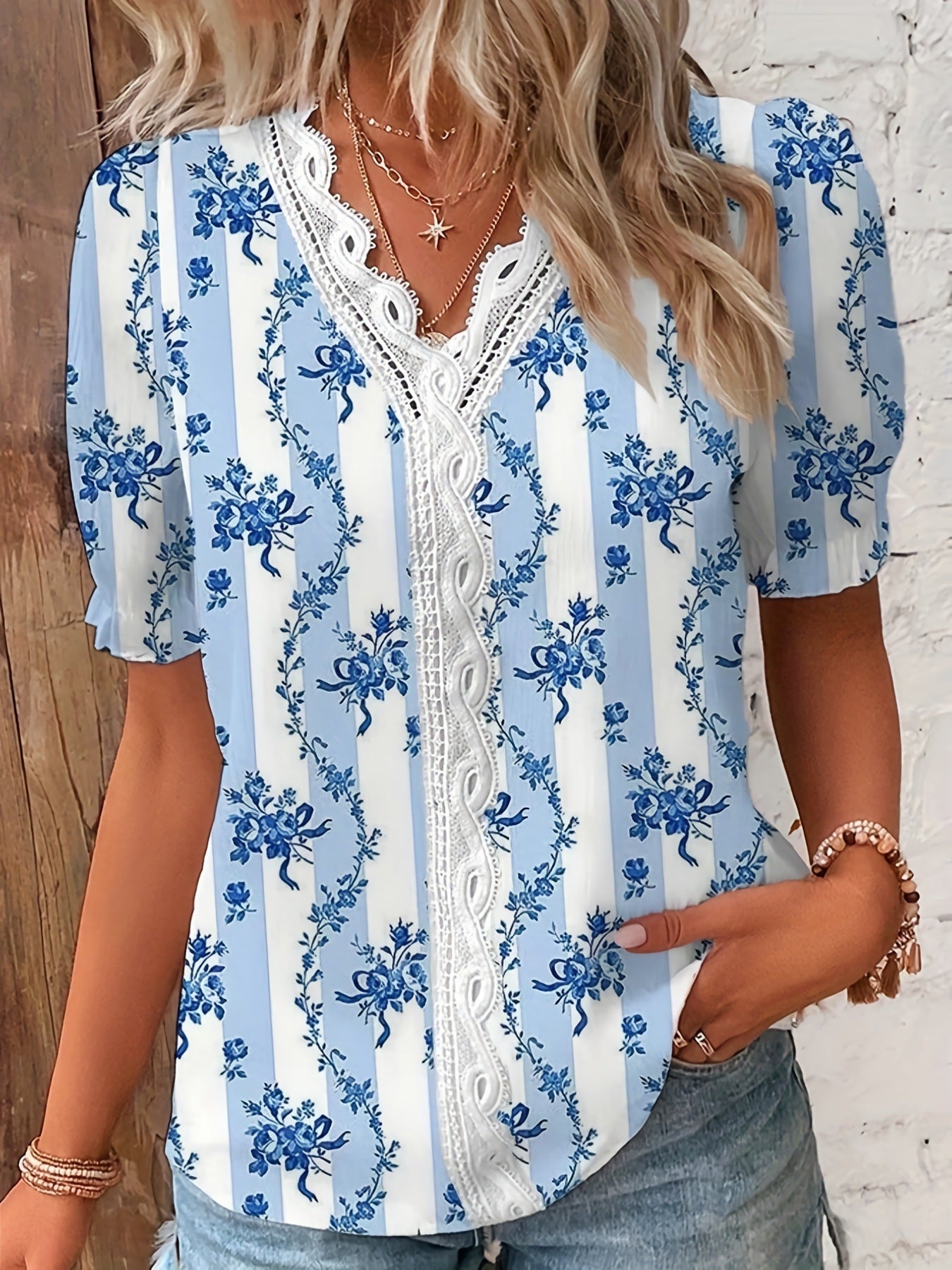 Sunny Bloom | Floral Lace Trim Blouse