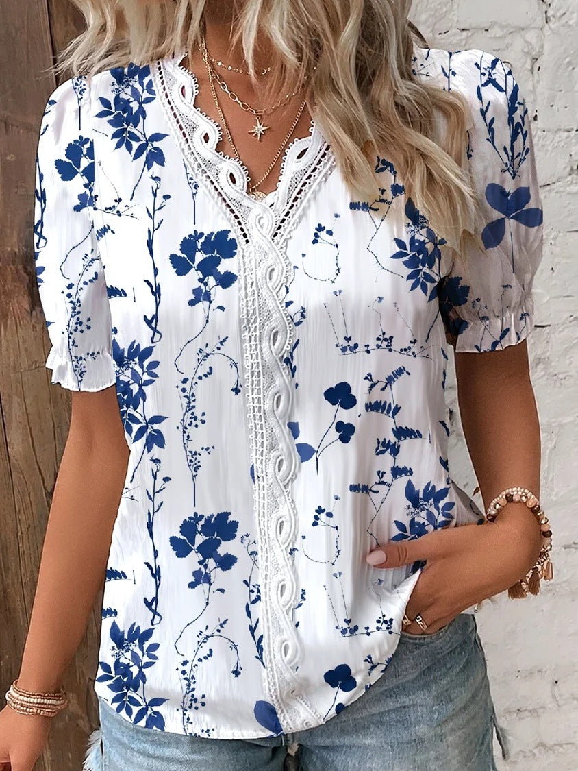 Sunny Bloom | Floral Lace Trim Blouse